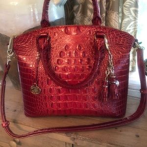 Brahmin LAVA red duxbury satchel! Like New, no tags, with tassel keychain!